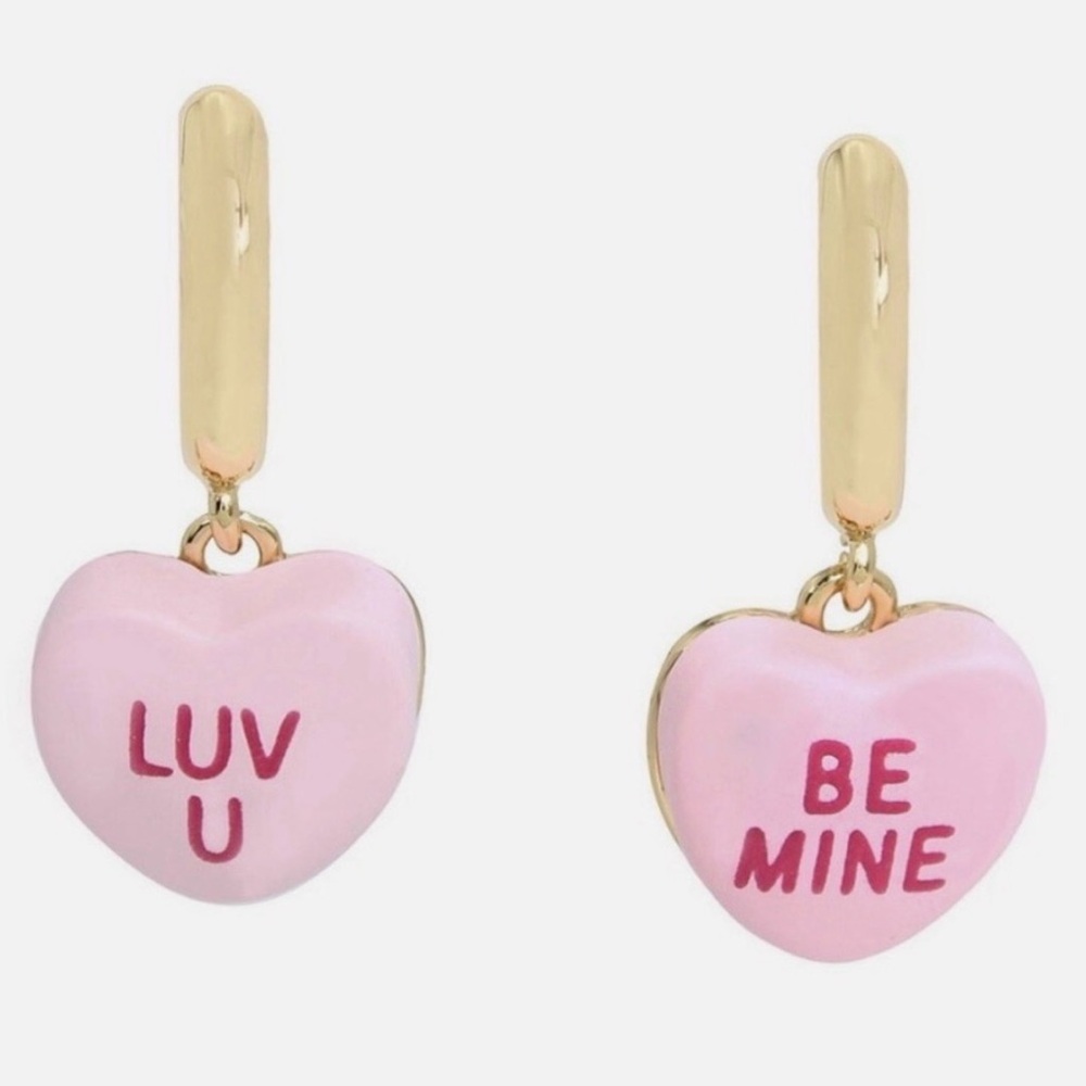 👉✨️ Betsey Johnson Pink and Gold candy heart think pink Heart Earrings
